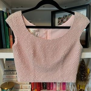 VIE by Victoria Royal 1980's Vintage Pink Pearl Hand-beaded Crop Top